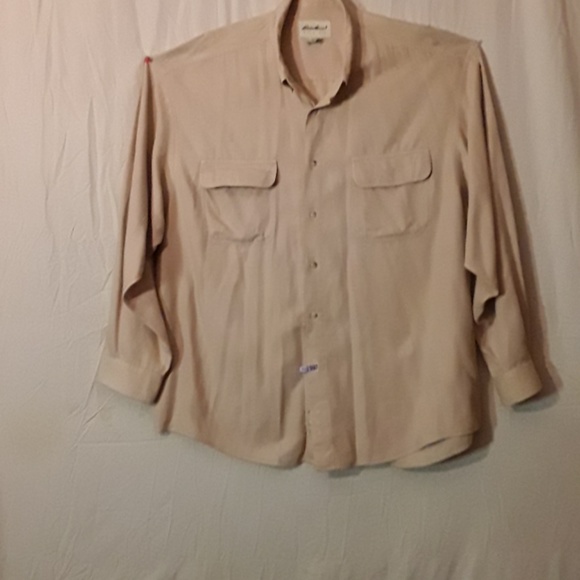 Eddie Bauer - button-down tan & wht ch - Picture 6 of 7
